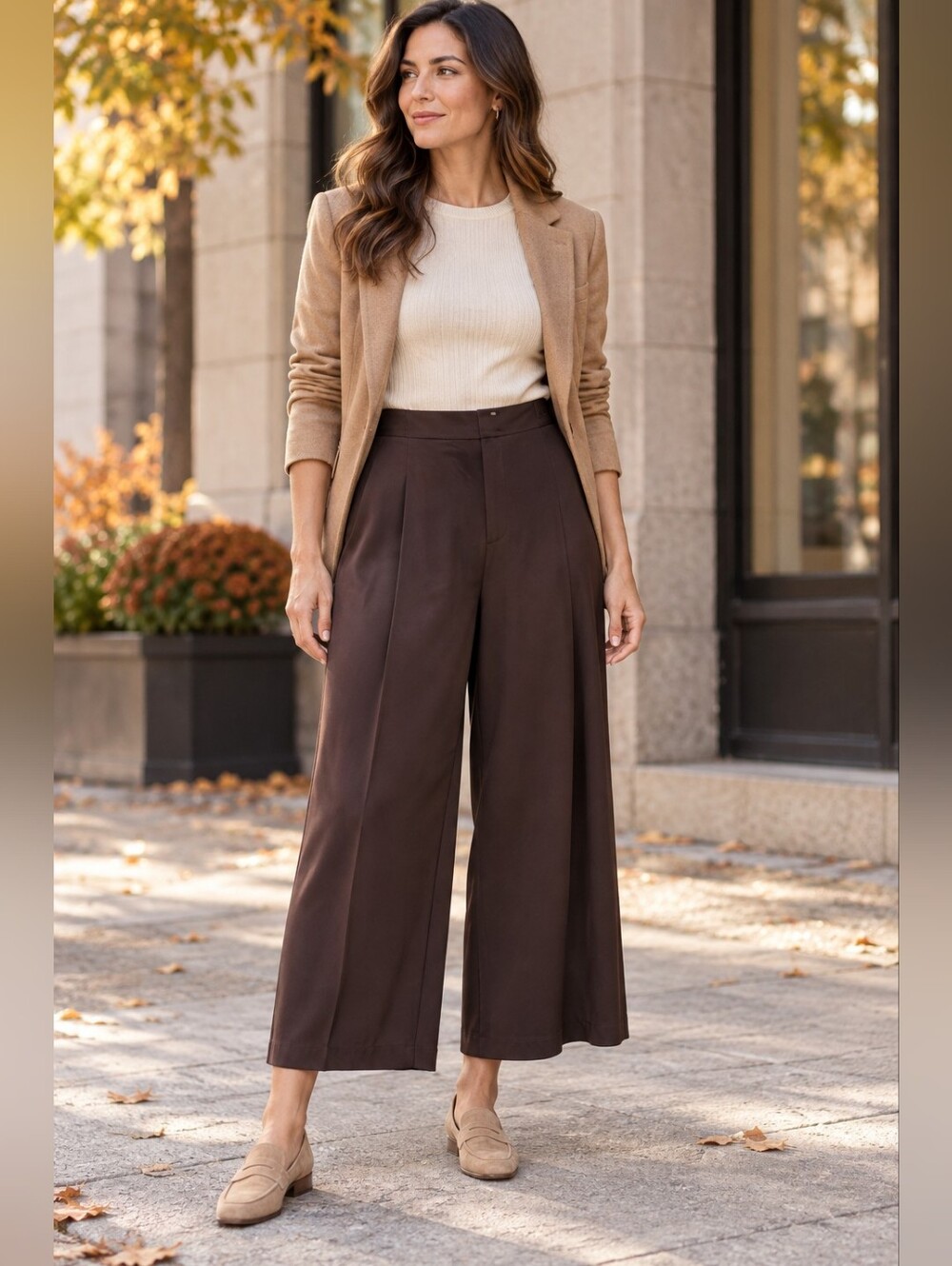 Vince Pants Size 18 Chocolate Brown Wide Leg Cropped Quiet Luxury Office